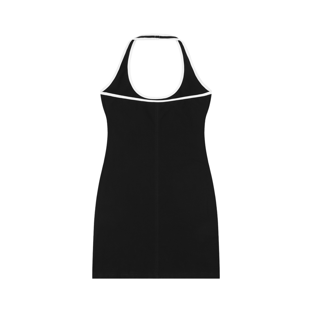 Rise Luxe Women's Bodycon Halter Dress – Black & White Cotton Spandex, S–XL