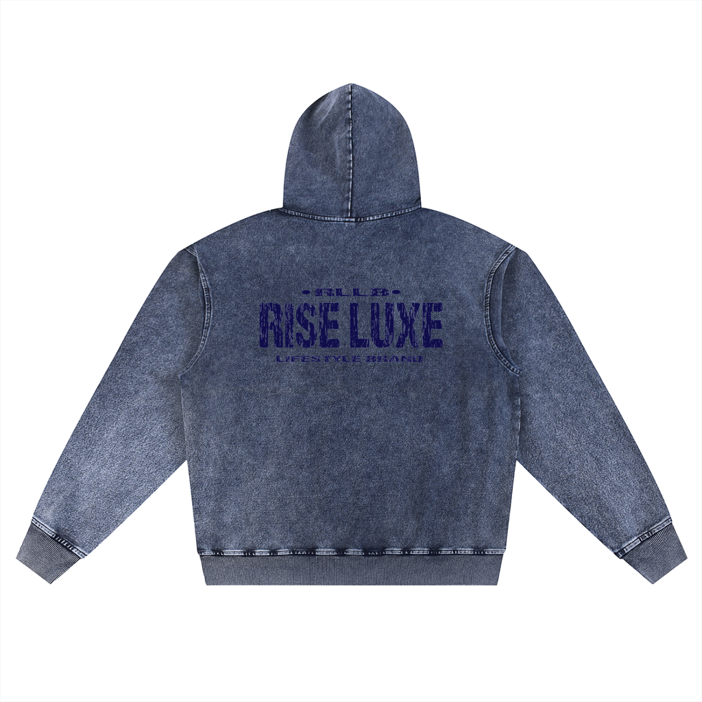Rise Luxe Snow Wash Oversized Hoodie – Royal Blue | Distressed Script | S–XL