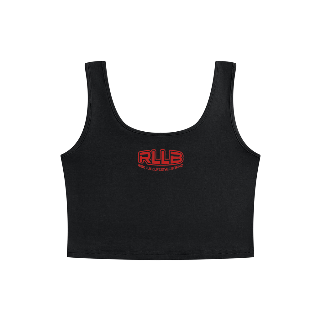 Rise Luxe Women's Cropped Tank Top – Black Bodycon Sleeveless Rayon Blend, XS–L
