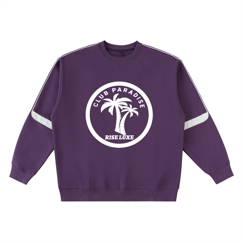 Rise Luxe Club Paradise Unisex Oversized Crewneck Sweatshirt – Purple Taped Cotton Blend, S–3XL