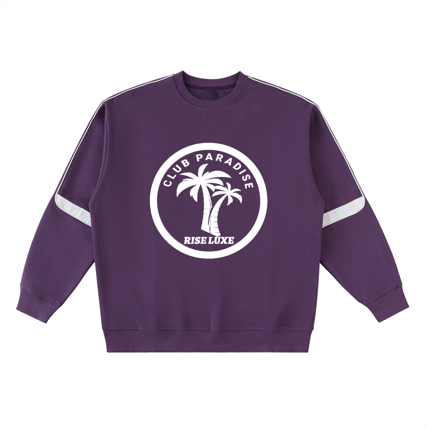 Rise Luxe Club Paradise Unisex Oversized Crewneck Sweatshirt – Purple Taped Cotton Blend, S–3XL