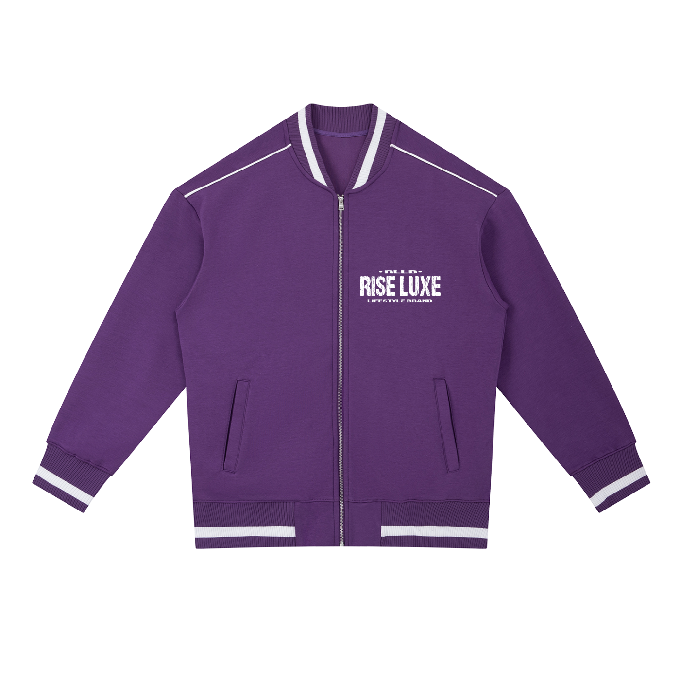 Rise Luxe Scripted Contrast Piping Zip Bomber Jacket (XS-2XL)