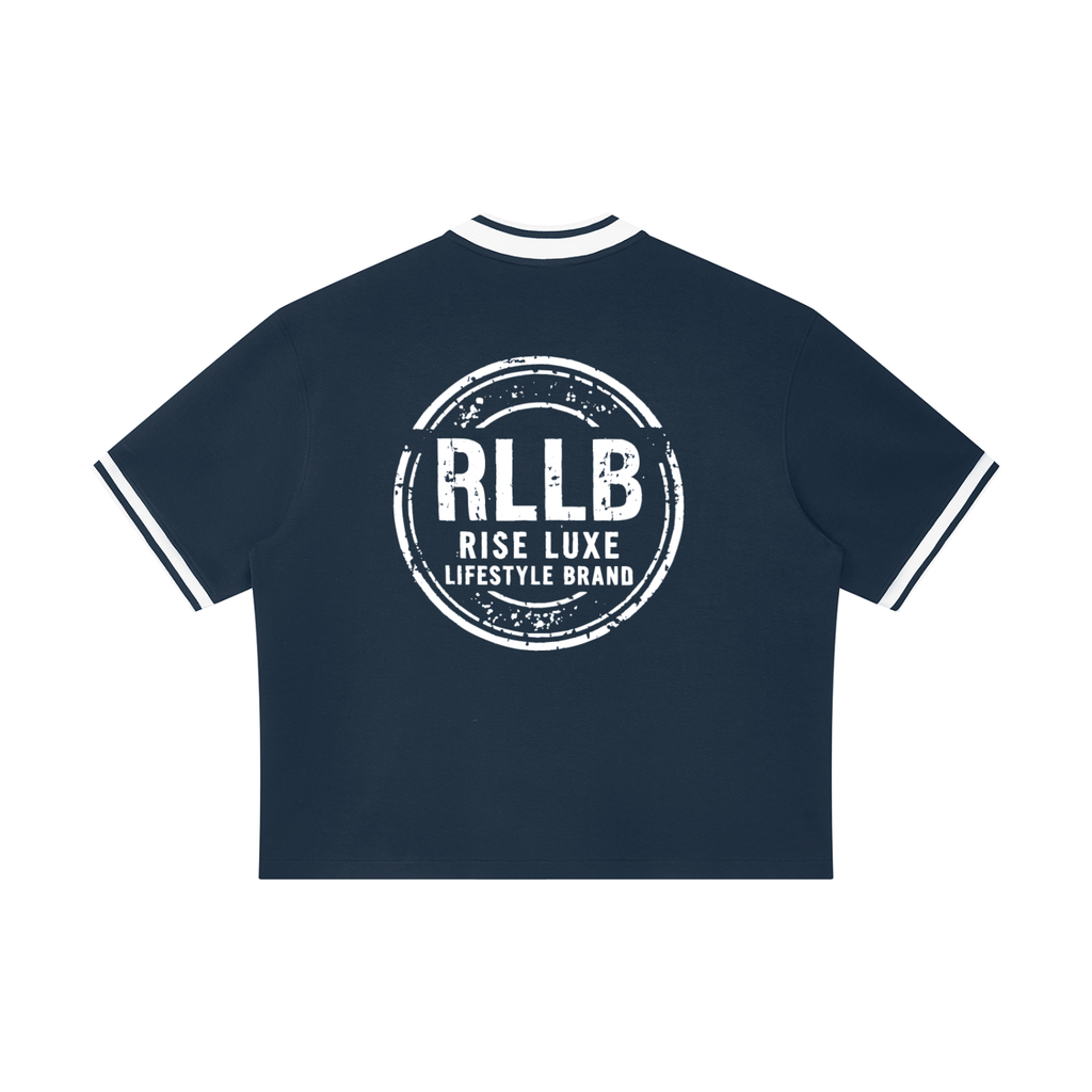 Rise Luxe Signature Unisex Oversized Baseball Jersey – White, Black & Navy Blue V-Neck Cotton Blend, S–XL