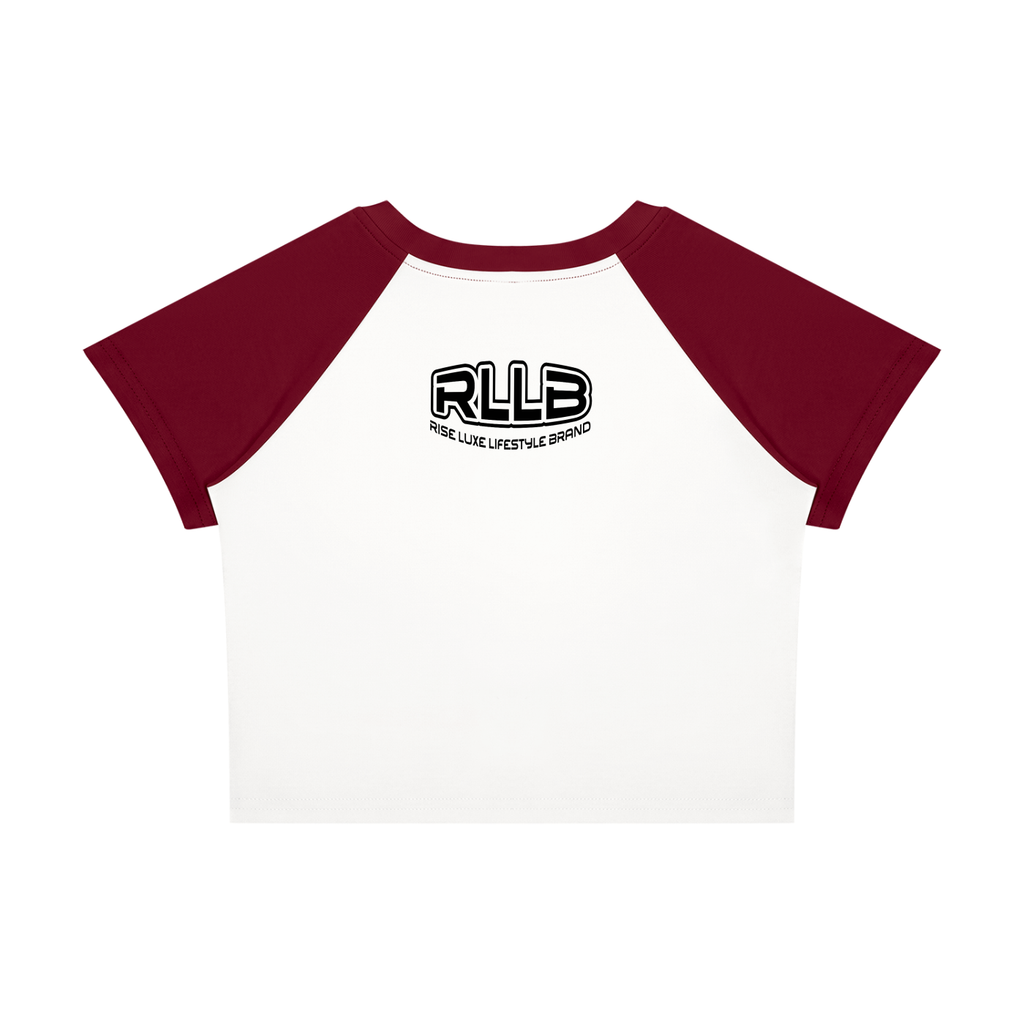 Rise Luxe Women's Color Block Raglan Crop T-Shirt – White & Wine Red Cotton Spandex, S–XL