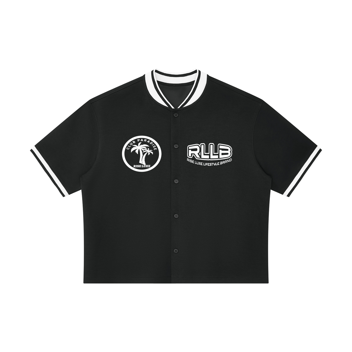 Rise Luxe Club Paradise Unisex Oversized Jersey – Black V-Neck Cotton Blend, S–XL
