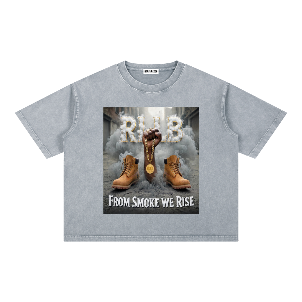 Rise Luxe From Smoke Fist Mineral Wash Boxy Cotton T-Shirt – Light Gray | S–2XL