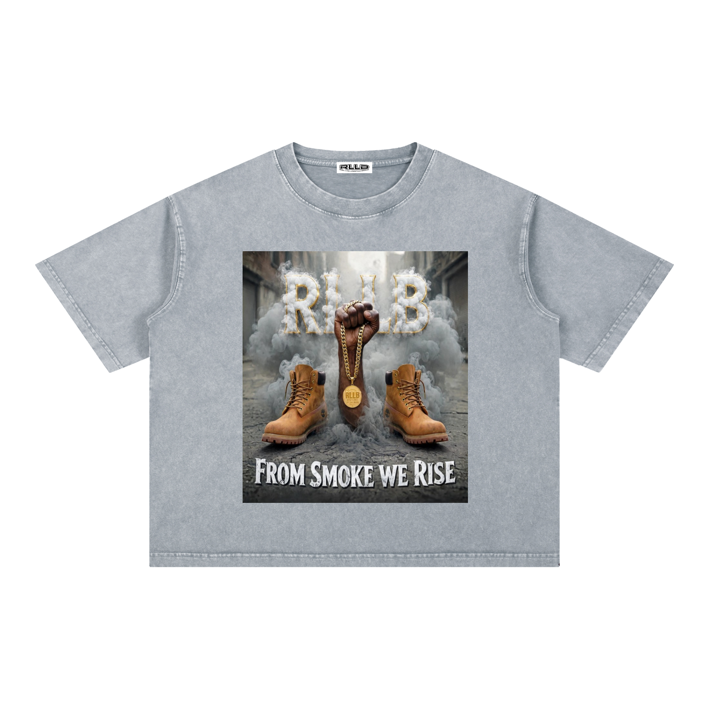 Rise Luxe From Smoke Fist Mineral Wash Boxy Cotton T-Shirt – Light Gray | S–2XL