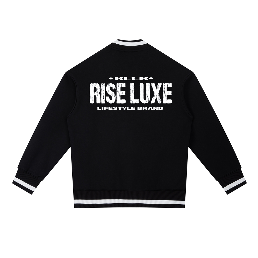 Rise Luxe Scripted Contrast Piping Zip Bomber Jacket (XS-2XL)