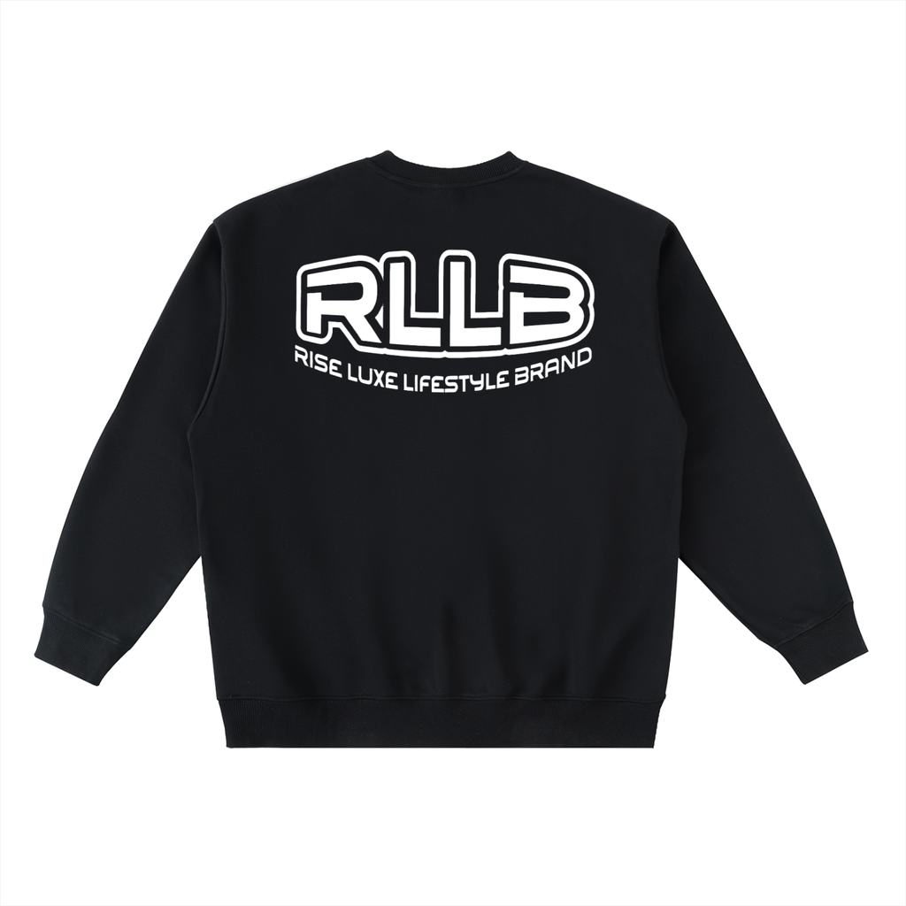 Rise Luxe Unisex Oversized Crewneck Taped Sweatshirt – Black Cotton Blend, S–3XL