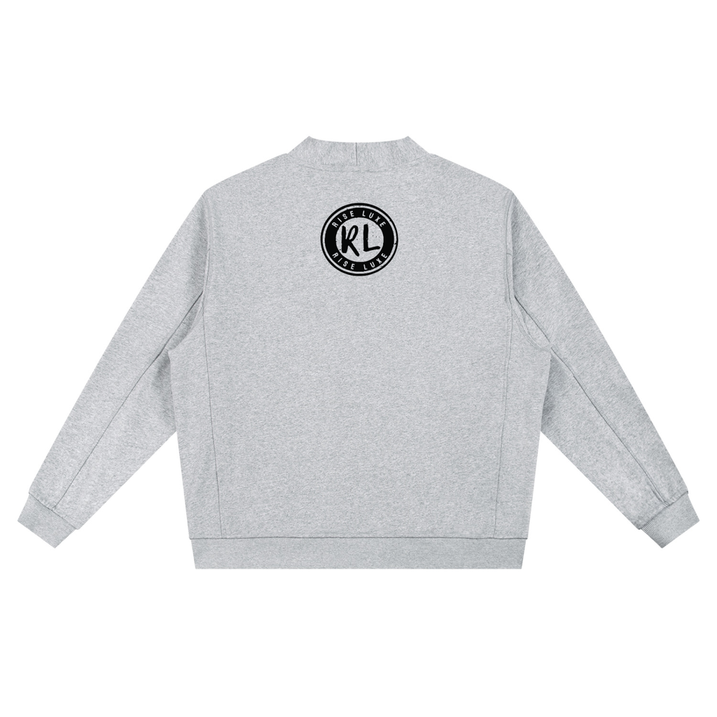 Rise Luxe Unisex Heavyweight Sweat Cardigan – Flower Gray Cotton Blend V-Neck, S–2XL