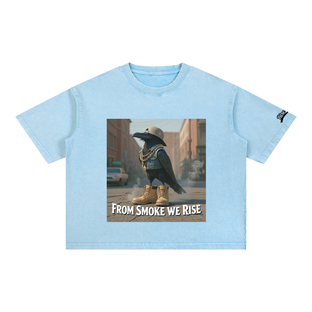 Rise Luxe From Smoke Raven Mineral Wash Boxy Cotton T-Shirt – Sky Blue | S–2XL