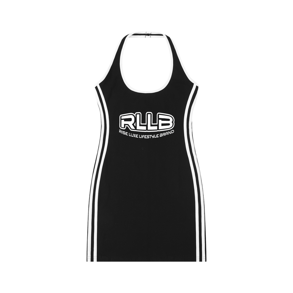 Rise Luxe Women's Bodycon Halter Dress – Black & White Cotton Spandex, S–XL