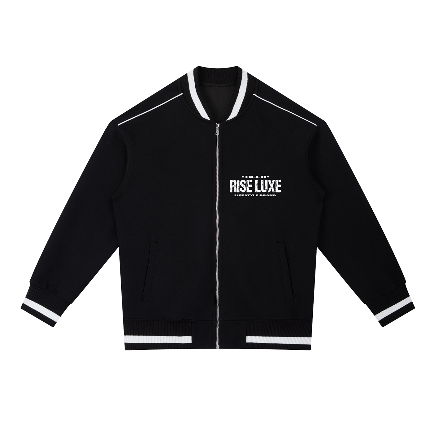 Rise Luxe Scripted Contrast Piping Zip Bomber Jacket (XS-2XL)