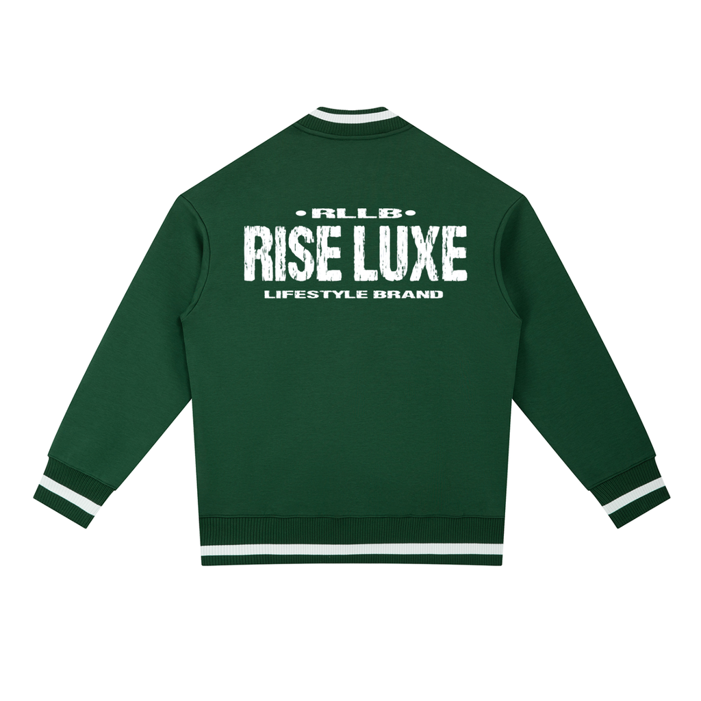 Rise Luxe Scripted Contrast Piping Zip Bomber Jacket (XS-2XL)