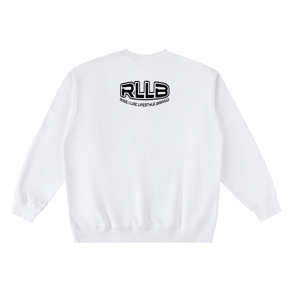 Rise Luxe Unisex Oversized Crewneck Taped Sweatshirt – White Cotton Blend, S–3XL